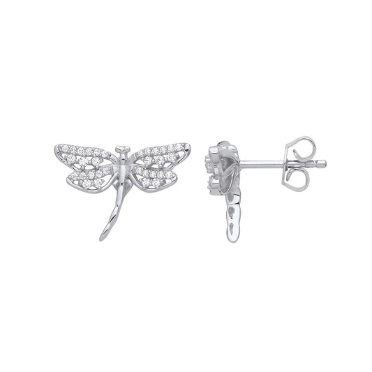 925 Sterling Silver CZ Majestic Dragonfly Drop Earrings - EAG1235