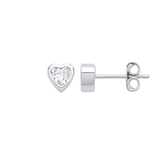 Sterling Silver Heart CZ Love Heart Bezel Solitaire Stud Earrings - EAG1236