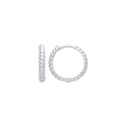Sterling Silver Rope Candy Twister Croissant Huggie Hoop Earrings - EAG1237