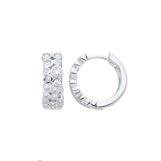 Sterling Silver CZ Assorted Bubbles Eternity Huggie Hoop Earrings - EAG1238