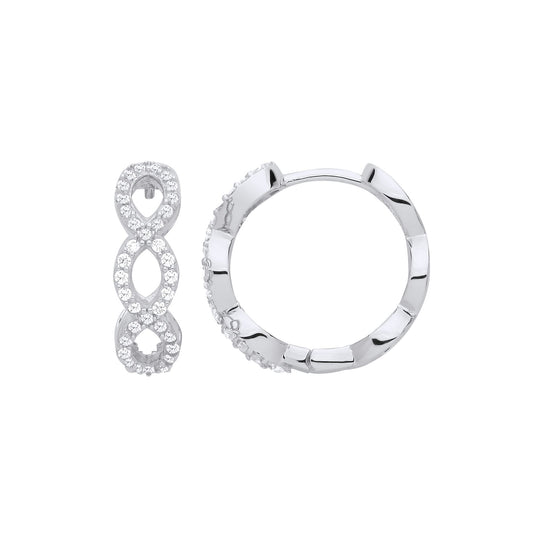 Sterling Silver CZ Double Infinity Eternity Huggie Hoop Earrings - EAG1239