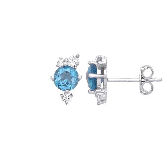 Silver Swiss Blue CZ Frozen Icycle Toi et Moi Stud Earrings - EAG1246