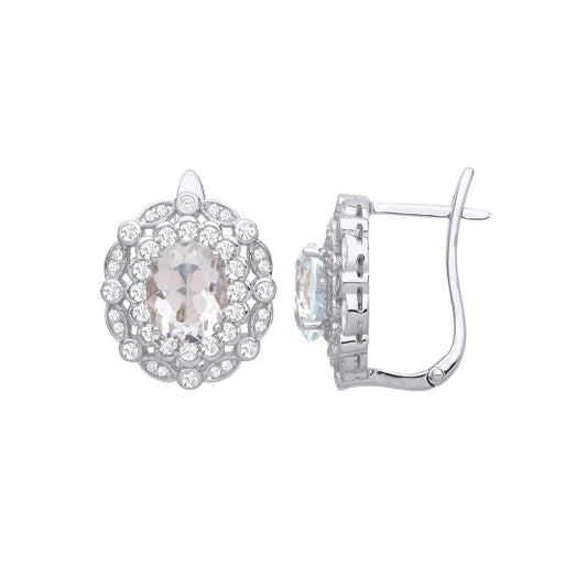 Silver Green Oval Quartz CZ Scallop Edge Peapod Drop Earrings - EAG1252