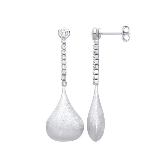 Sterling Silver CZ Satin Onion Dome Pendant Lamp Drop Earrings - EAG1255