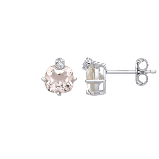 Silver Peach Cushion CZ Little Hat Accent Solitaire Stud Earrings - EAG1265
