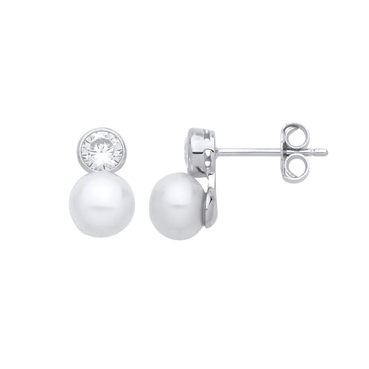 Silver Cream Pearl CZ Torch Helmet Snowman Drop Earrings - EAG1266