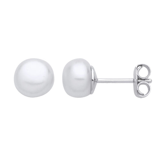 Sterling Silver Cream Pearl Levana Full Moon Button Stud Earrings - EAG1268