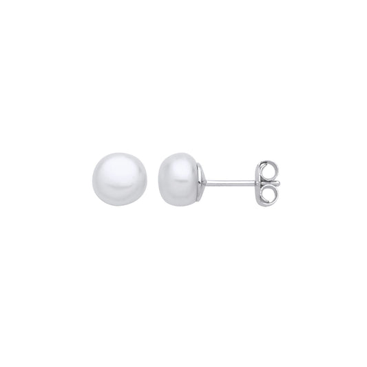 Sterling Silver Cream Pearl Levana Full Moon Button Stud Earrings - EAG1268