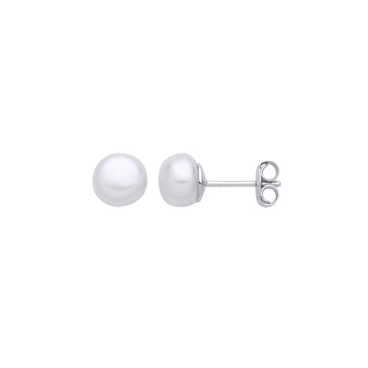Sterling Silver Cream Pearl Levana Full Moon Button Stud Earrings - EAG1268