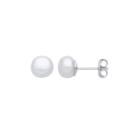 Sterling Silver Cream Pearl Levana Full Moon Button Stud Earrings - EAG1268