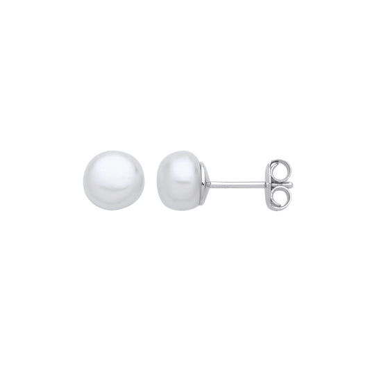 Sterling Silver Cream Pearl Levana Full Moon Button Stud Earrings - EAG1268