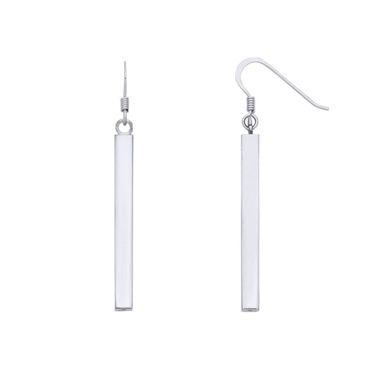 Platinum Plated Silver Cuboid Column Pillar Drop Earrings 40mm - EAG1271