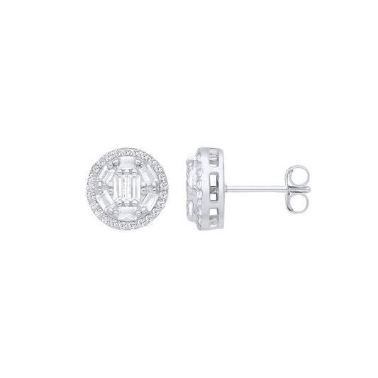 Silver Baguette CZ Shisha Chamber Cluster Stud Earrings - EAG1282