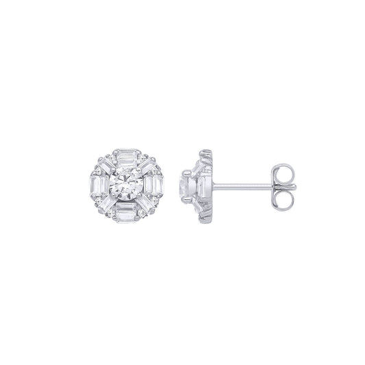 Silver Baguette CZ Art Deco Solitaire Cluster Stud Earrings - EAG1284
