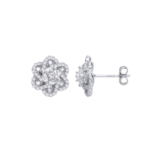 Silver Marquise CZ Magen David Star Daisy Cluster Stud Earrings - EAG1291