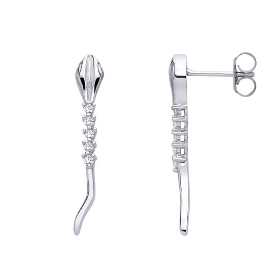 Silver CZ Slithering Spiney Snake Drop Earrings - EAG1293