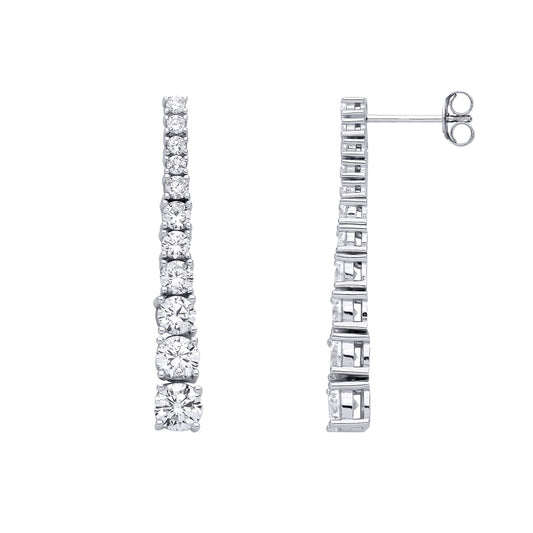 Silver CZ Graduated 11 Stone Eternity Tennis Drop Earrings - EAG1294