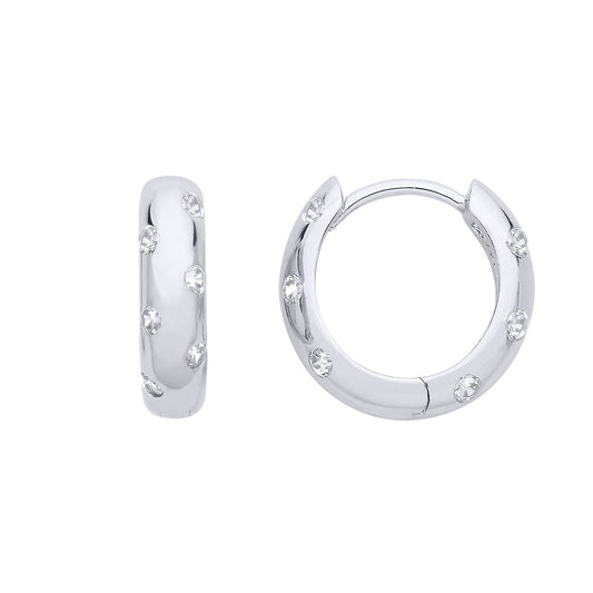 Silver CZ D-Shape Dome Huggie Hoop Earrings - EAG1300
