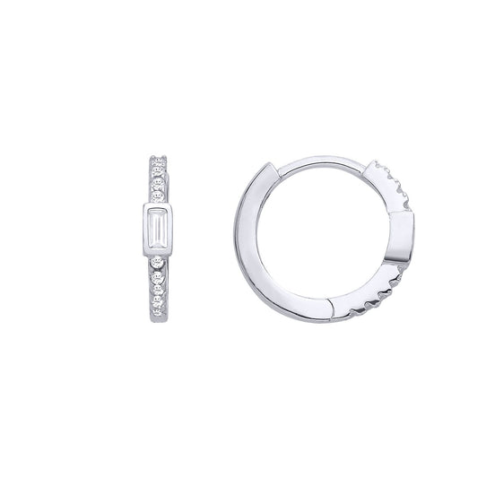 Silver Baguette CZ Engagement Ring Huggie Hoop Earrings - EAG1302