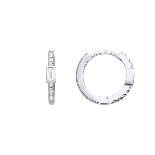 Silver Baguette CZ Engagement Ring Huggie Hoop Earrings - EAG1302