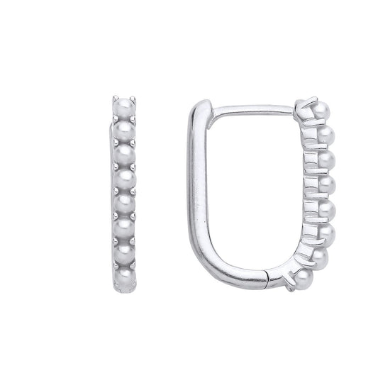 Silver Pearl Tennis Oval Hoop Drop Earrings - EAG1303