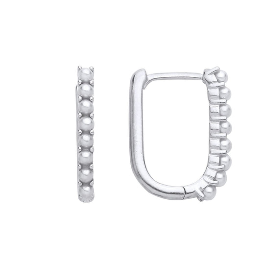Silver Pearl Tennis Oval Hoop Drop Earrings - EAG1303