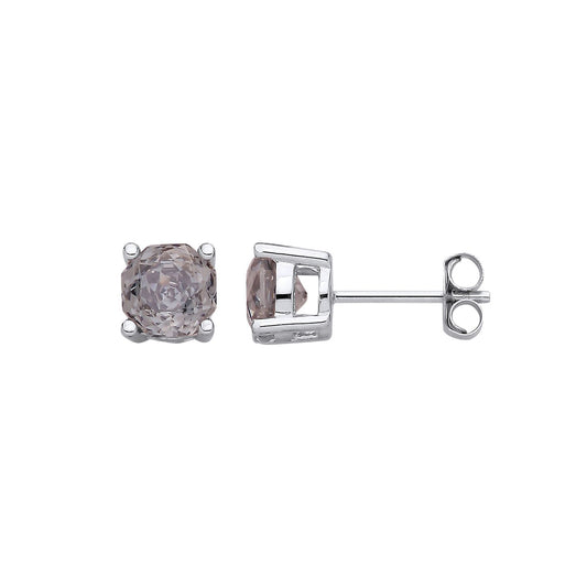 Silver Grey Octagon CZ Rose Cut 4Claw Solitaire Stud Earrings 6mm - EAG1305-GB