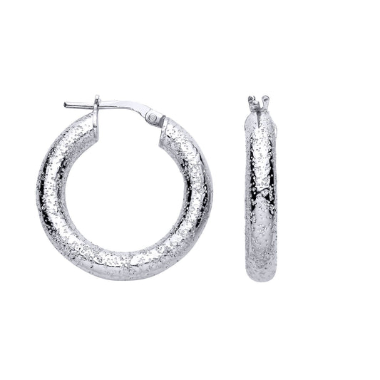Silver Chunky Hammered High Texture Sparkling Hoop Earrings - EAG1308