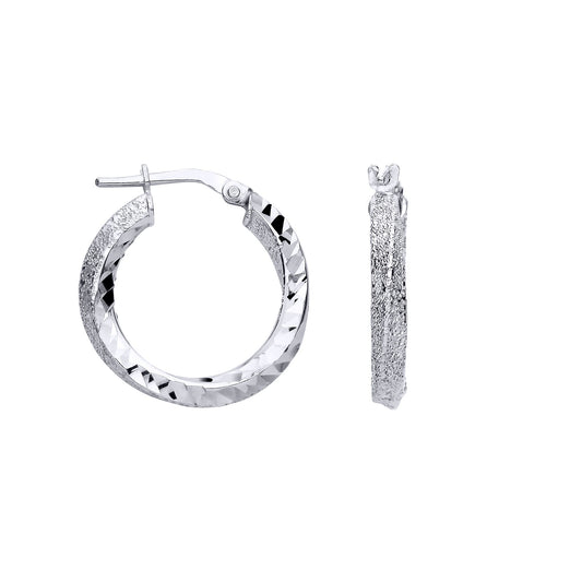 Silver Textured Glittery Finish & Polished Twist Hoop Earrings - EAG1309