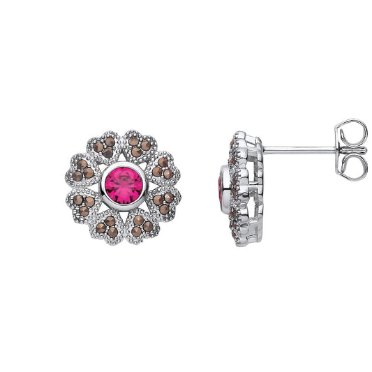 Silver Red Marcusite CZ Chocolate Hearts & Arrows Drop Earrings - EAG1311