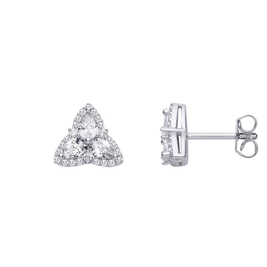 Silver Pear CZ Celtic Trinity Knot Cluster Stud Earrings - EAG1313