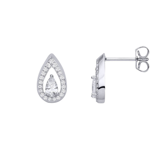 Silver Pear CZ Raindrop Swing Flame Drop Earrings - EAG1314