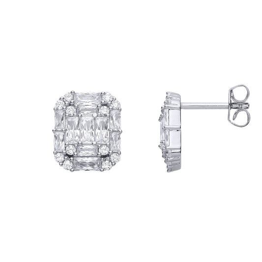 Sterling Silver CZ Emerald-Cut Stud Earrings - EAG1315