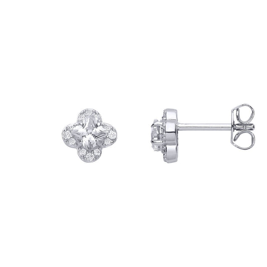 Sterling Silver CZ Flower Stud Earrings - EAG1316