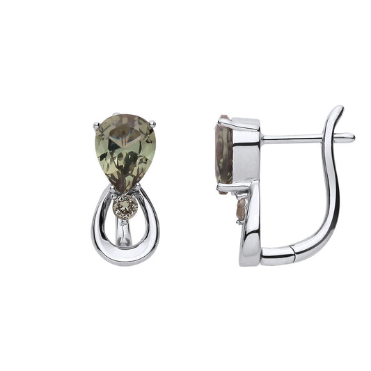 Silver Olive Green Pear CZ Infinity Lil n Large Drop Earrings - EAG1318