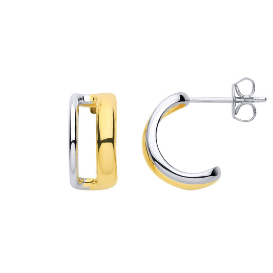 Gilded Silver Negative Space Double Row Half J-Hoop Drop Earrings - EAG1320