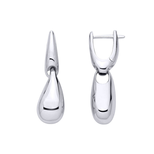 Silver Fluid Organic Teardrop Form Drop Earrings - EAG1321