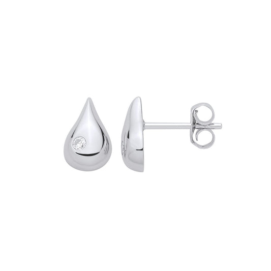 Silver CZ Luminous Avocado Teardrop Solitaire Drop Earrings - EAG1325