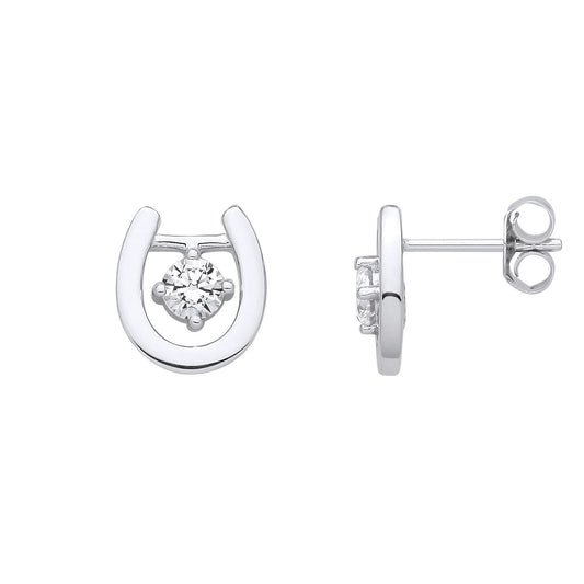 Silver CZ Lucky Charm Horseshoe Dangling Solitaire Drop Earrings - EAG1327