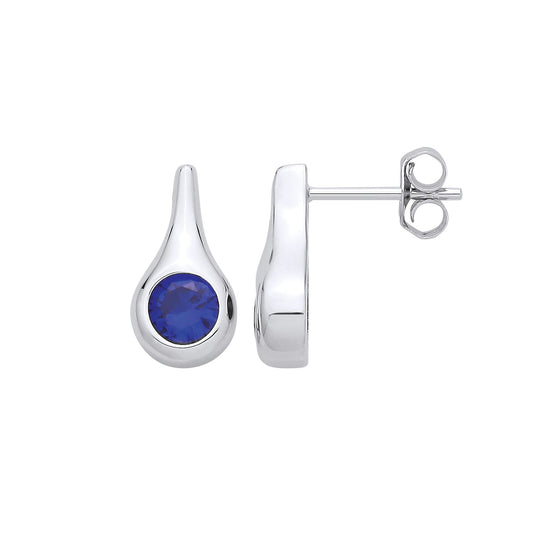 Sterling Silver Sapphire Tear Drop Stud Earrings - EAG1328