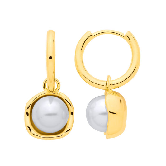 Gold-plated Silver Pearl Organic Cup Huggie Hoop Drop Earrings - EAG1338