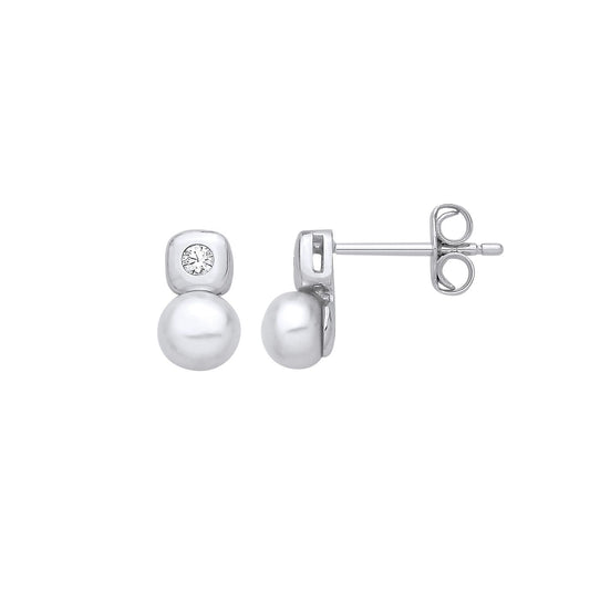 Sterling Silver CZ & Freshwater Pearl Stud Earrings - EAG1358