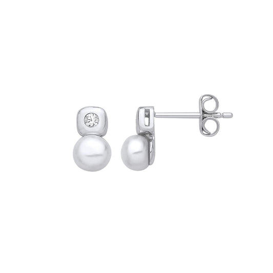 Silver Pearl & CZ Full Moon Marshmallow Ice Cube Drop Earrings - EAG1358