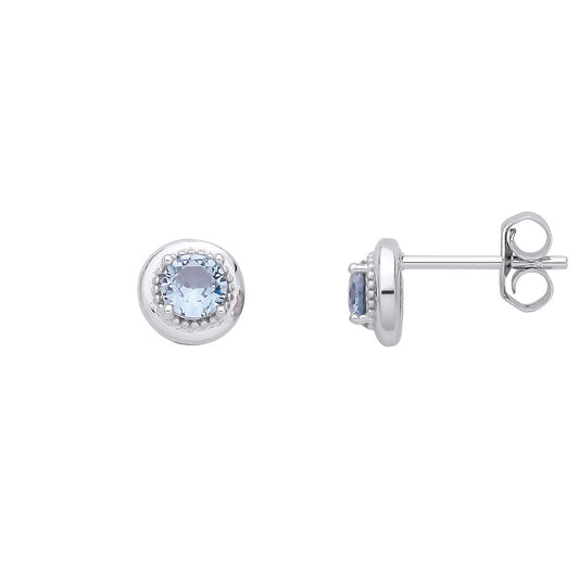 Sterling Silver Blue Spinel CZ Round Stud Earrings - EAG1360