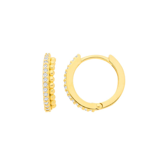 Gilded Silver CZ Beaded Eternity Huggie Hoop Earrings - EAG1366
