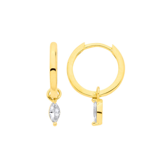 18K Gold Plated Sterling Silver Dangling CZ Hoop Earrings - EAG1367