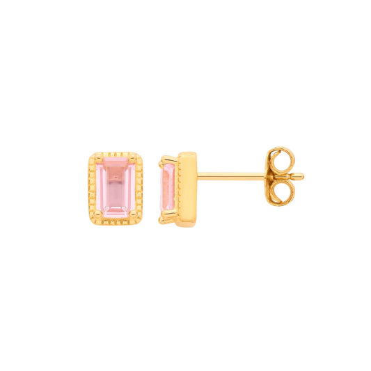 Gold-plated Silver Pink CZ Beaded Pink Pool Oblong Drop Earrings - EAG1369
