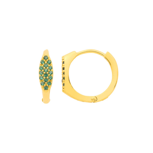 18K Gold Plated Silver Emerald CZ Oval Huggie Hoop Earrings - EAG1370