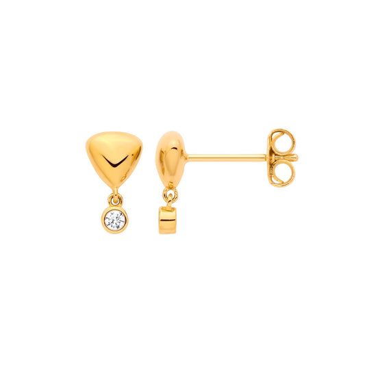 18K Gold Plated Sterling Silver CZ & Puffed Heart Stud Earrings - EAG1371