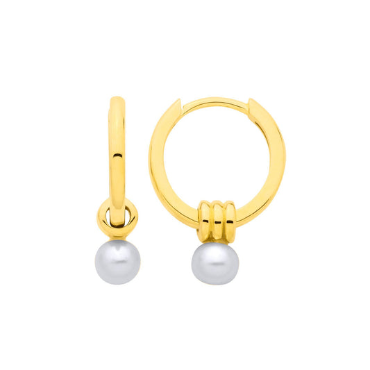 Gold-plated Silver Pearl Triple Band Tunnel Orbit Drop Earrings - EAG1376